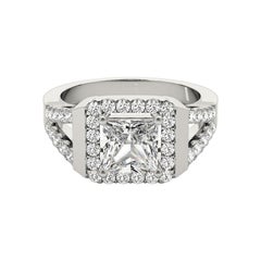GIA 0.91ct Princesse Carré Coussin Halo Cathédrale  Bague en diamant