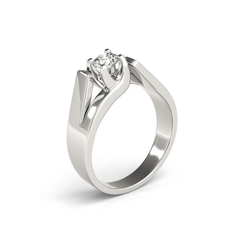 Donna GIA 0,91ct Solitario moderno rotondo 3D Split Shank Anello con diamante in oro bianco in vendita