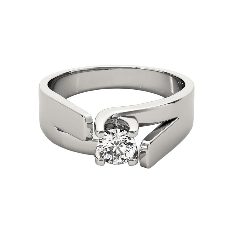 GIA 0,91ct Solitario moderno rotondo 3D Split Shank Anello con diamante in oro bianco in vendita