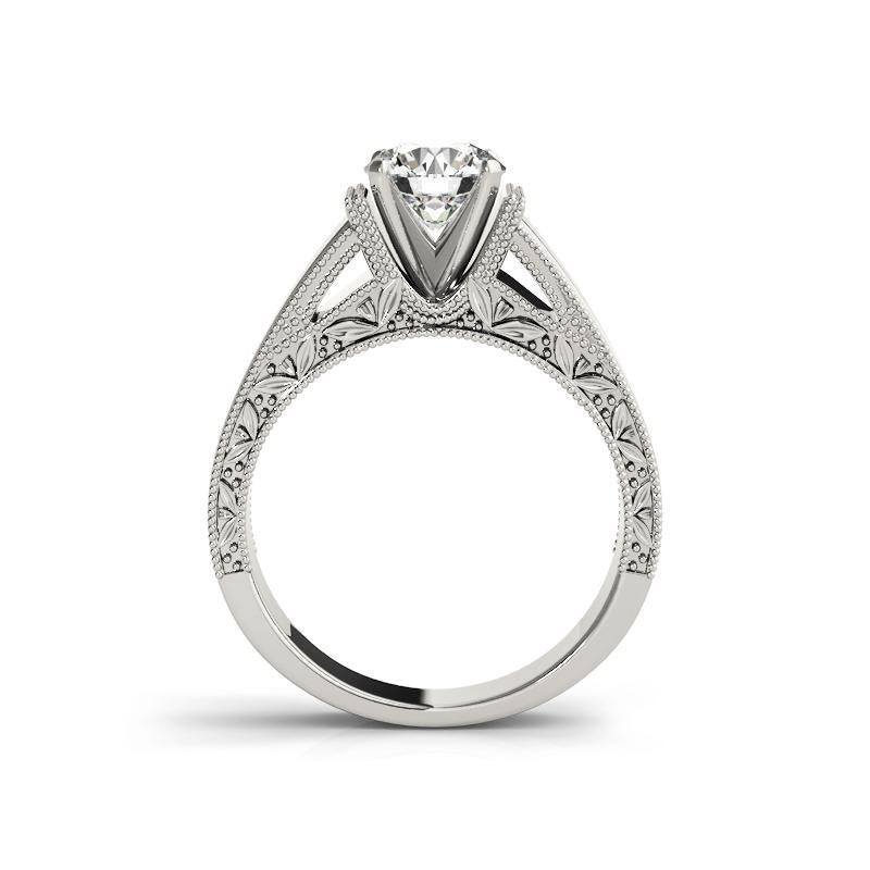 Taglio rotondo GIA 0.91ct Anello con diamante rotondo solitario inciso a foglia d'uva per cattedrale in vendita