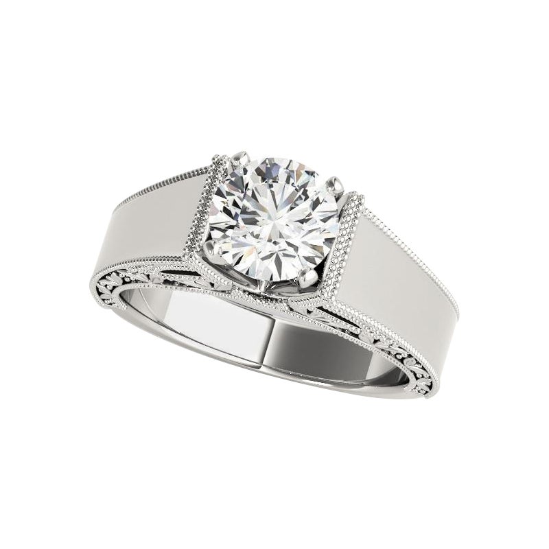 GIA 0.91ct Anello con diamante rotondo solitario inciso a foglia d'uva per cattedrale