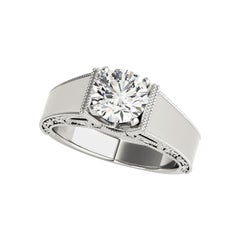 GIA 0.91ct Anello con diamante rotondo solitario inciso a foglia d'uva per cattedrale