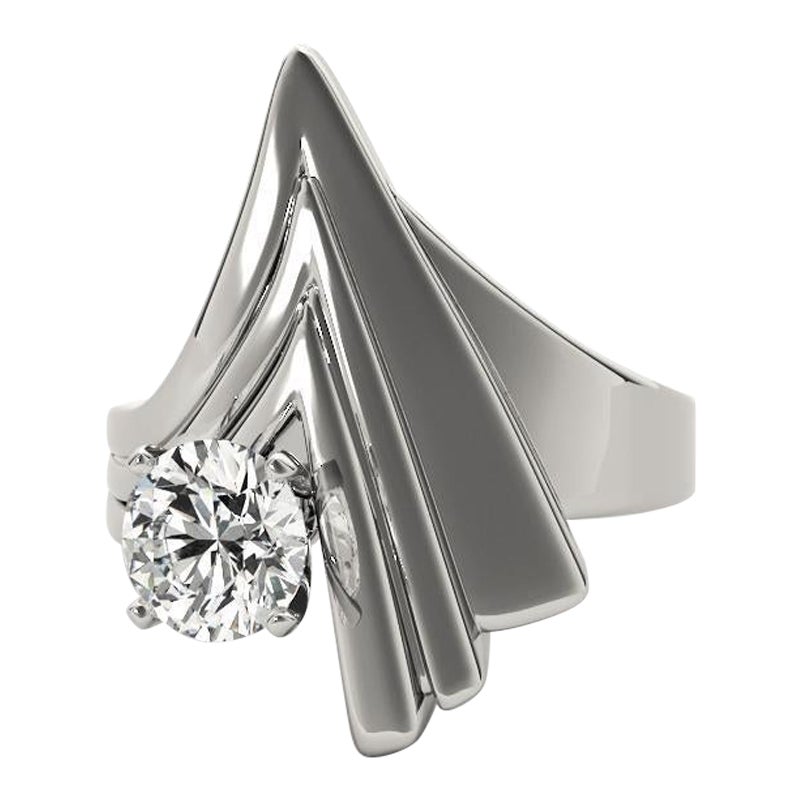 GIA 0.91ct Solitario rotondo Futuristico Chevron  Anello con diamante