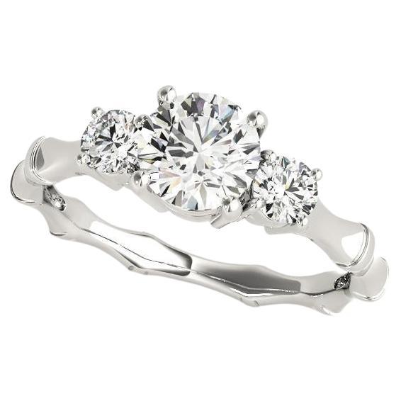 GIA 0.91ct Round Three-Stone Slim Bamboo Shank  Diamond Ring For Sale