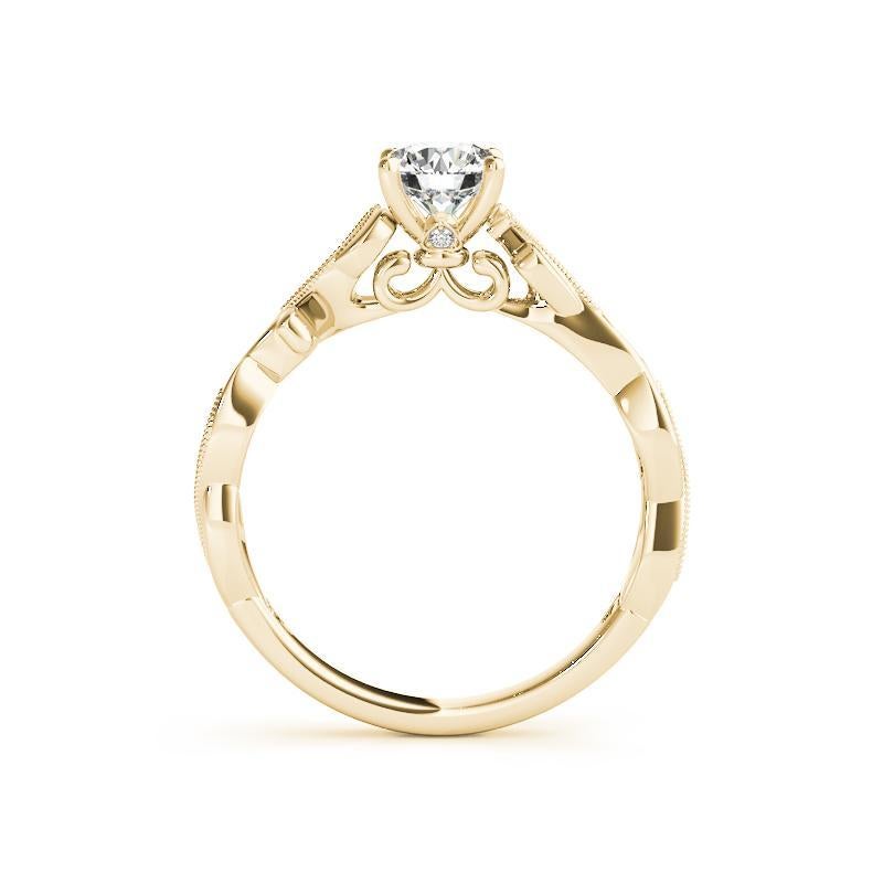 Taglio rotondo GIA 0,91ct Anello con diamanti tondi a vite ritorta e solitario in oro giallo con grana in vendita