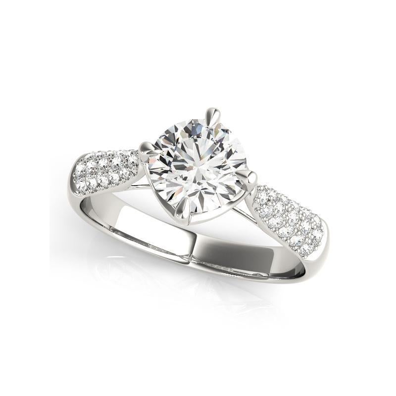 GIA 0,93 Karat Runder Tulpen Solitär Dom 18K Weißgold Diamantring (Rundschliff) im Angebot