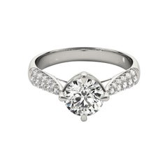 GIA 0.93 Carat Round Tulip Solitaire Cathedral 18K White Gold Diamond Ring