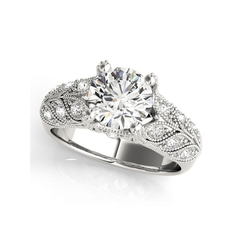 Taglio rotondo GIA 0.93 Carati Rotondo Vintage con Pave a Grana Foglie  Anello con diamante in vendita