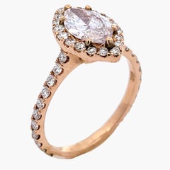GIA 0.93 Ct E/VS2 Marquise Diamond in a Pave Set 18K Engagement Ring with Halo
