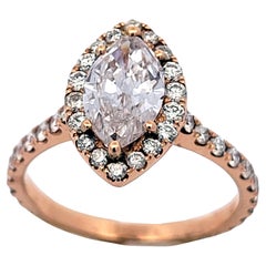 GIA 0.93 Ct E/VS2 Marquise Diamond in a Pave Set 18K Engagement Ring with Halo