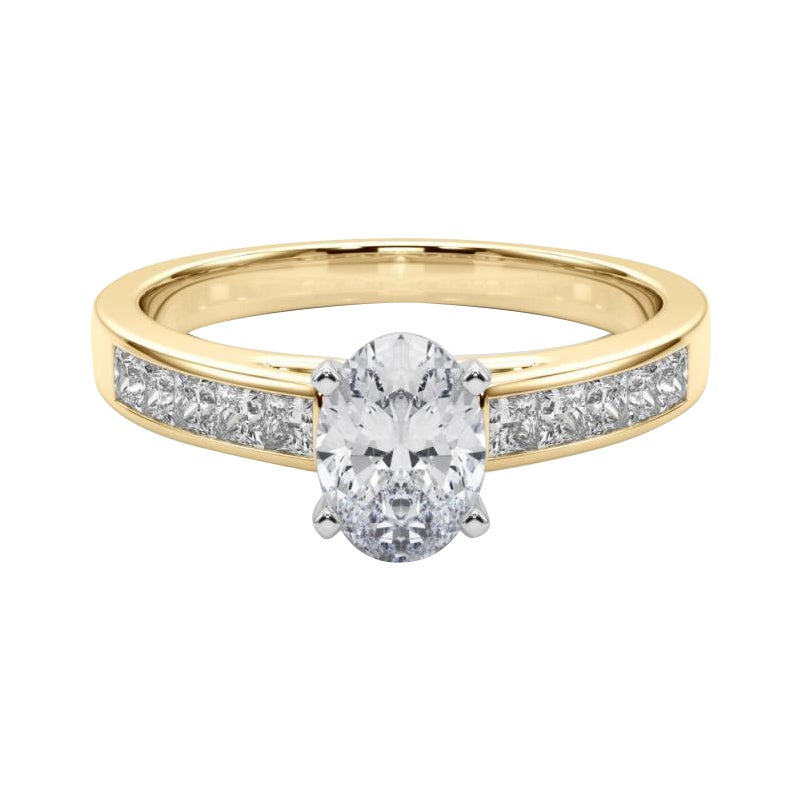 GIA 0.93ct Oval Princess Channel Solitaire Center Yellow Gold Diamond Ring