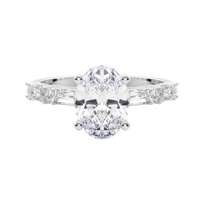 GIA 0.93ct Oval Round & Baguette Channel Band  Diamond Ring