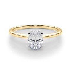 GIA 0,93ct Oval Slim Band Prong Set Solitaire in oro giallo 18K Diamond Ring