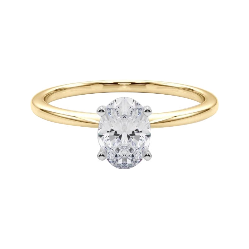 GIA 0,93 ct Anillo de diamantes ovalado en oro amarillo de 18 quilates con solitario engastado con garras