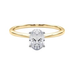 GIA 0,93ct Oval Slim Band Prong Set Solitaire in oro giallo 18K Diamond Ring
