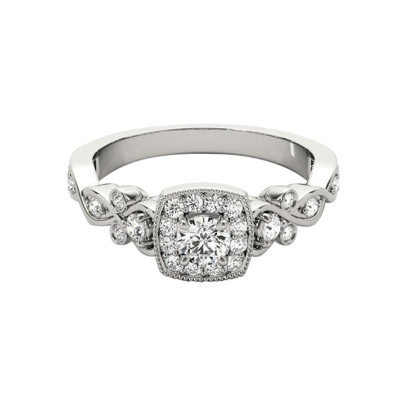 GIA 0,93ct Anello con diamante rotondo quadrato a forma di aureola in oro bianco 18K Cathedral