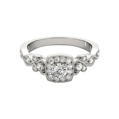 GIA 0,93ct Anello con diamante rotondo quadrato a forma di aureola in oro bianco 18K Cathedral