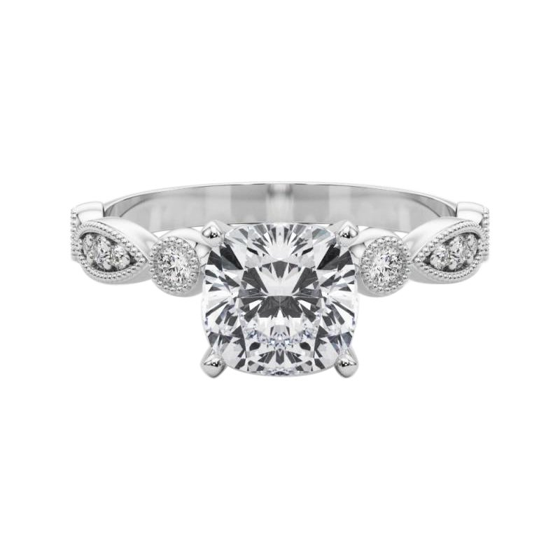 GIA 0.94ct Cuscino Marquise e anello rotondo con castone di diamanti a grana grossa