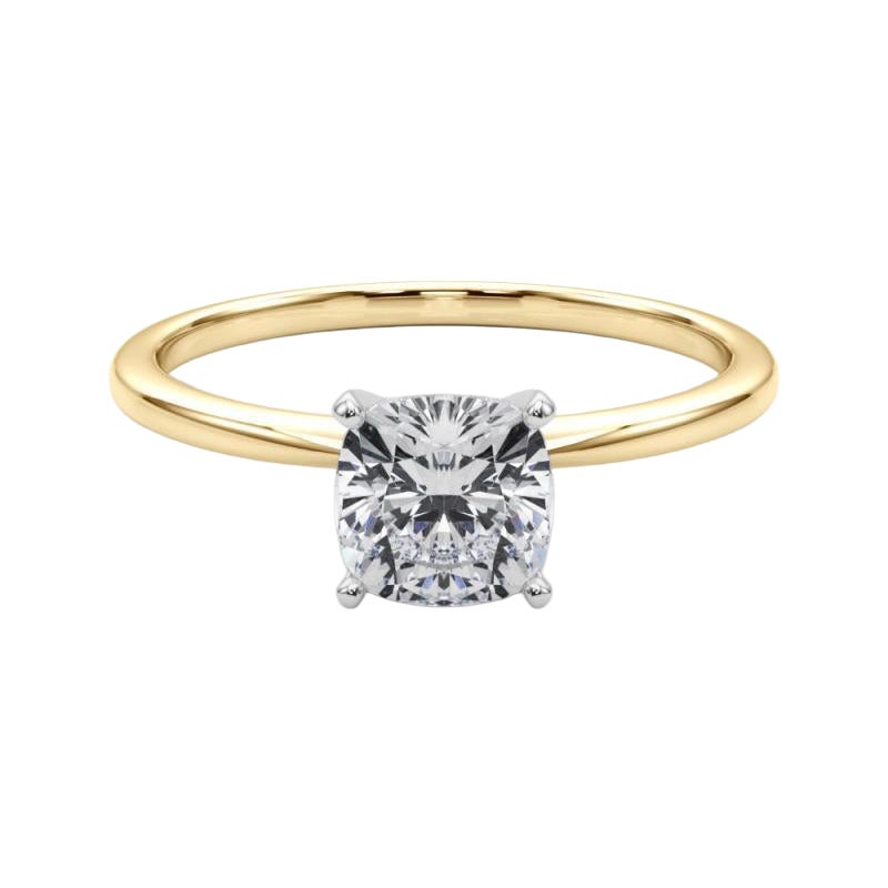 GIA 0,94ct Fascia sottile a cuscino con solitario incastonato in oro giallo 18K