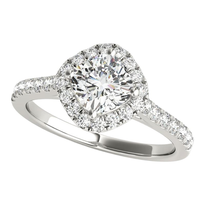 GIA 0.94ct Cuscino Quadrato Halo Filigrana Fiore Pave Oro Bianco Anello di Diamanti