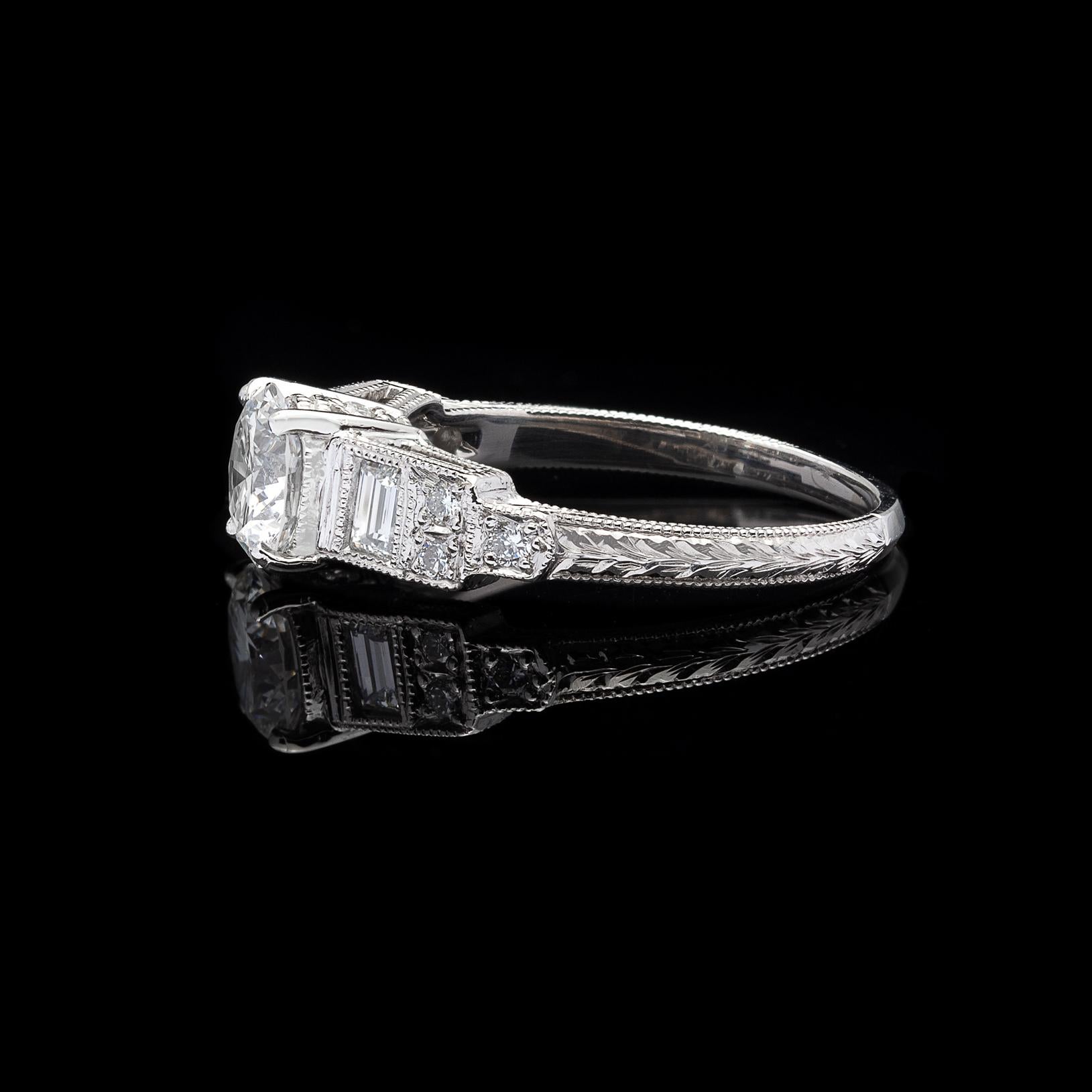GIA 0,95 Karat E/VS2 Diamant Platin Verlobungsring im Zustand „Hervorragend“ im Angebot in San Francisco, CA