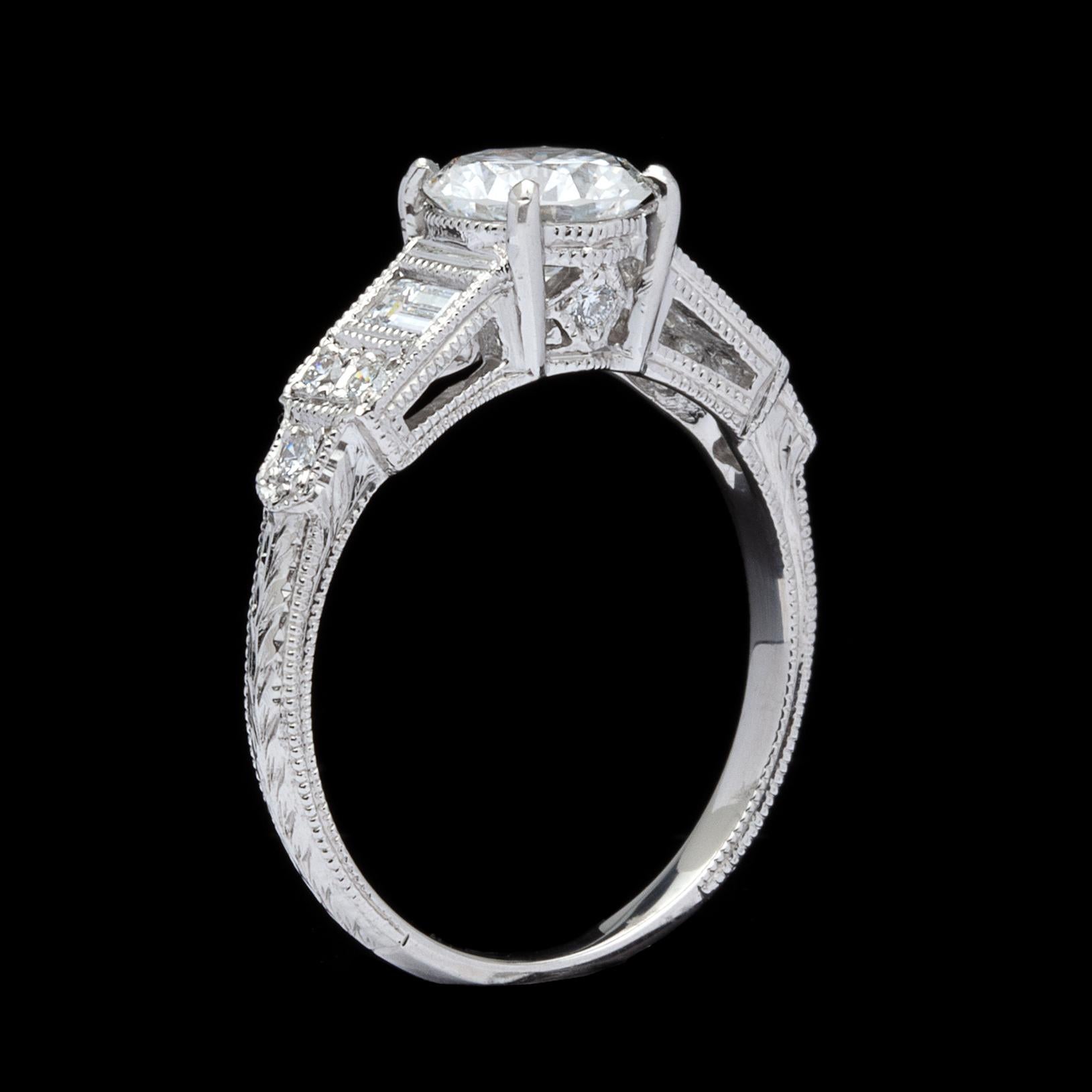 Art Deco GIA 0.95 Carat E/VS2 Diamond Platinum Engagement Ring For Sale