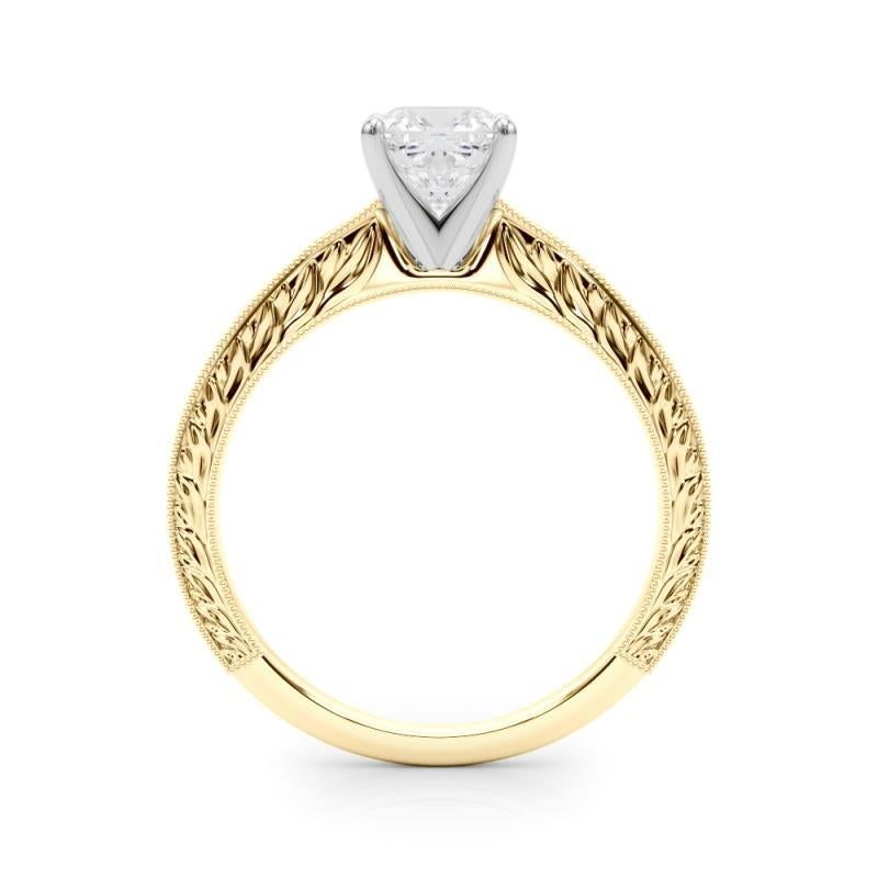 Donna GIA Anello classico solitario a cuscino da 0.95 carati in oro giallo con incisione antica in vendita