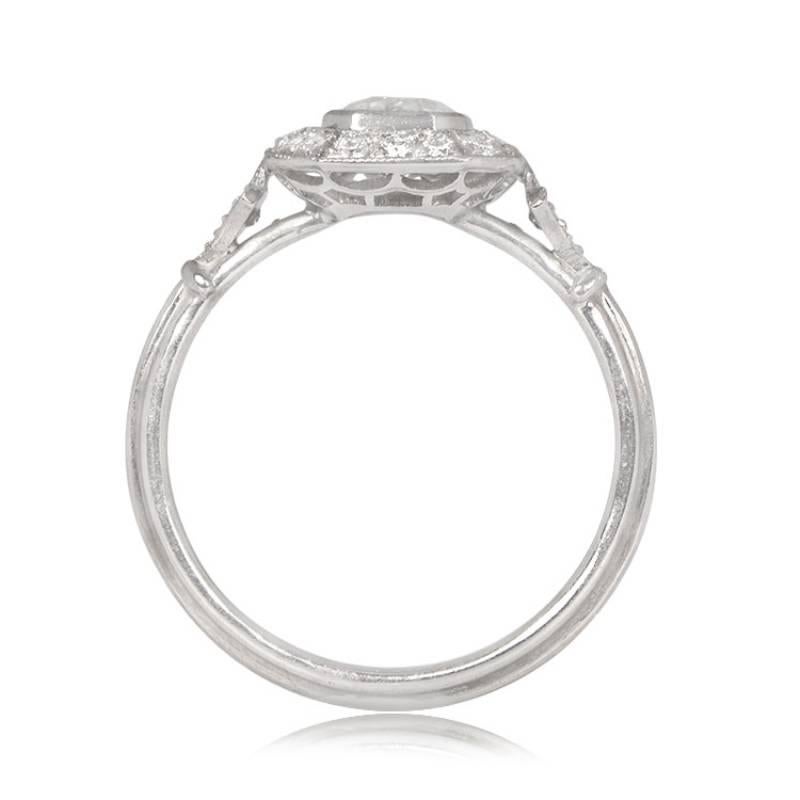 Women's GIA 0.95ct Cushion Cut Diamond Engagement Ring, H Color, Diamond Halo, Platinum For Sale