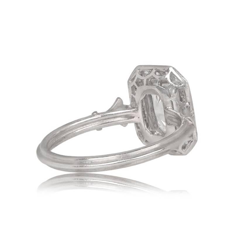 Art Deco GIA 0.95ct Cushion Cut Diamond Engagement Ring, H Color, Diamond Halo, Platinum For Sale