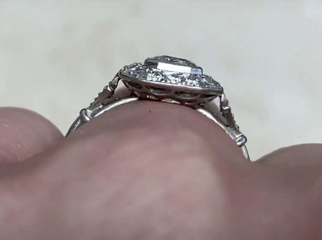 GIA 0.95ct Cushion Cut Diamond Engagement Ring, H Color, Diamond Halo, Platinum For Sale 2