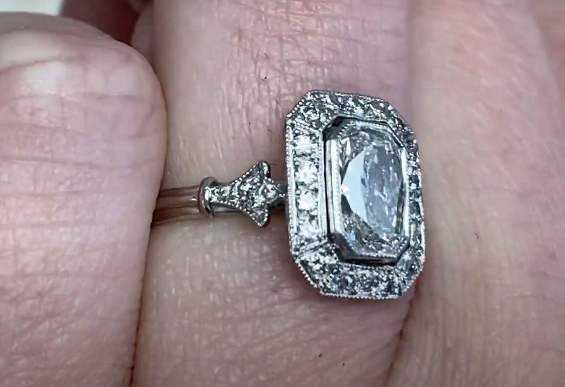 GIA 0.95ct Cushion Cut Diamond Engagement Ring, H Color, Diamond Halo, Platinum For Sale 3
