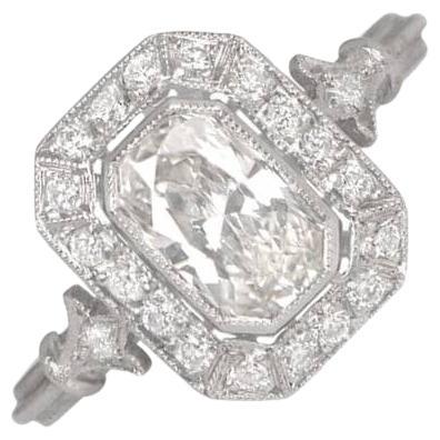 GIA 0.95ct Cushion Cut Diamond Engagement Ring, H Color, Diamond Halo, Platinum