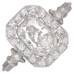 Bague de fiançailles GIA 0,95ct diamant taille coussin, couleur H, halo de diamant, platine
