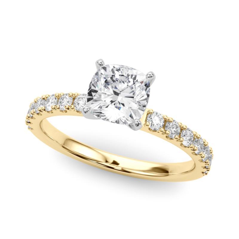 GIA 0,95 ct Solitario de cojín con media eternidad Anillo de diamantes de oro amarillo de 18 quilates Corte cojín en venta