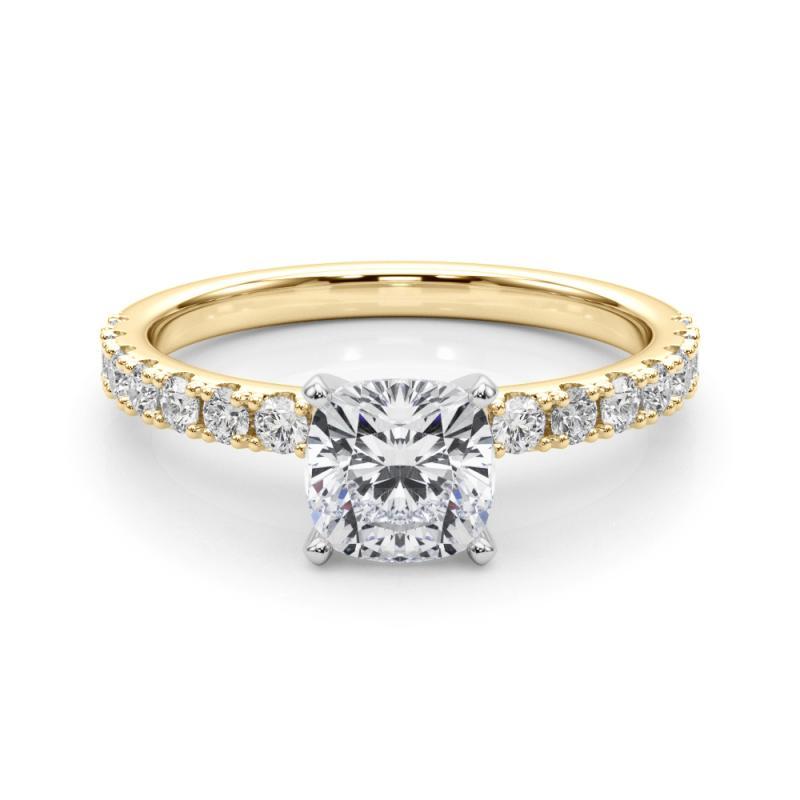 GIA 0,95ct Solitario a cuscino con mezza eternità in oro giallo 18 carati