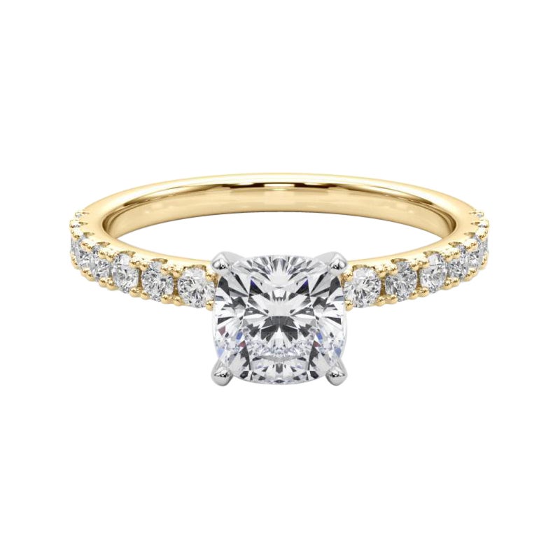 GIA 0.95ct Cushion Solitaire with Half Eternity 18K Yellow Gold Diamond Ring