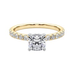 GIA 0.95ct Cushion Solitaire with Half Eternity 18K Yellow Gold Diamond Ring