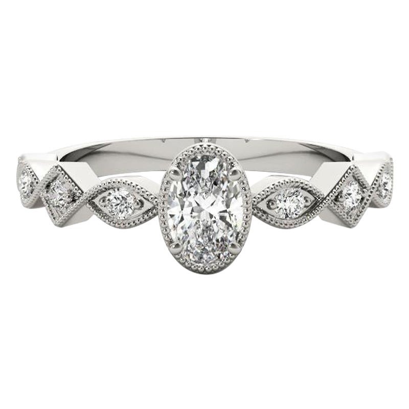 GIA Bague à chaton géométrique en diamant ovale de 0.95 ct Art déco mixte
