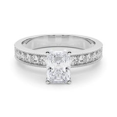GIA 0.96 carati radiante d'epoca con canale a grana fine  Anello con diamante