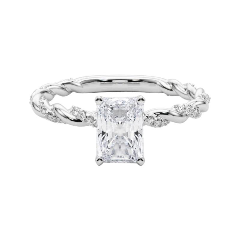 GIA 0.96ct Radiante Micro Pave Fascia a treccia intrecciata  Anello con diamante