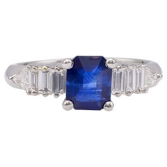 GIA 0.97 Carat Ceylon Sapphire Diamond Platinum Ring