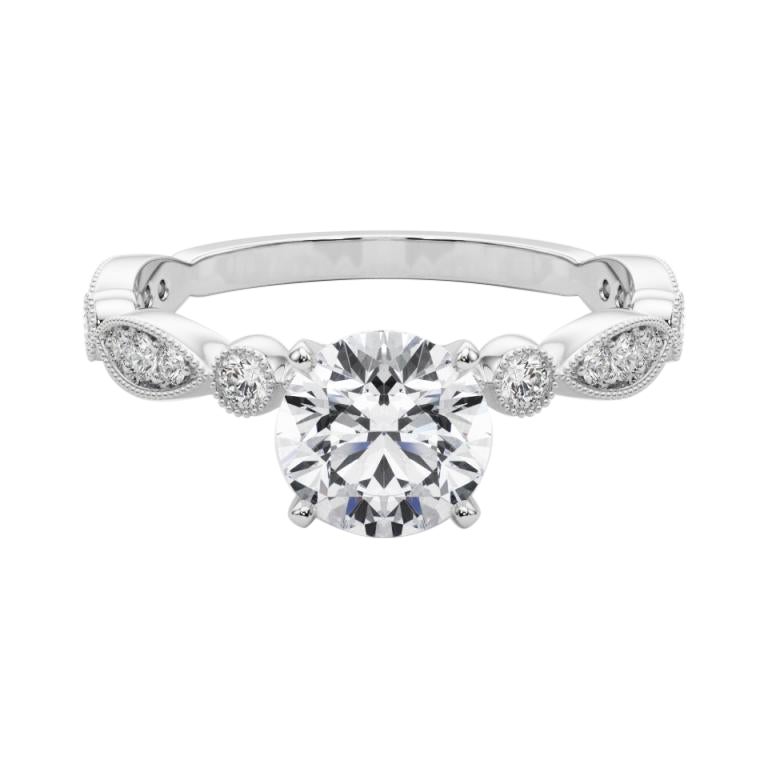 GIA 0,97 Carati Anello con Diamante Rotondo Brillante e Marquise Vintage in Oro Bianco 18K