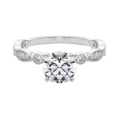 GIA 0.97 Carat Round Brilliante & Marquise Vintage 18K White Gold Diamond Ring