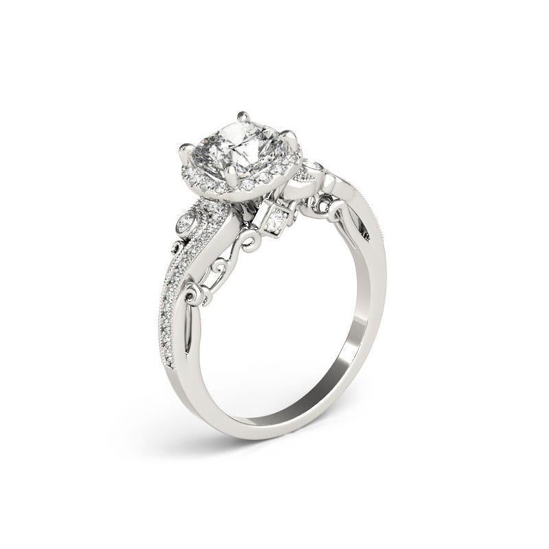 Donna GIA 0.97ct Anello con diamante antico aureolato a più pietre in oro bianco curvo in vendita