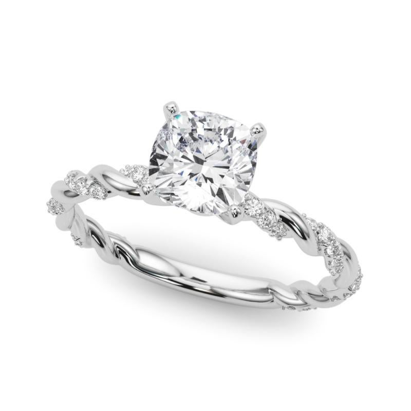 Taglio cuscino GIA 0,97ct Cuscino Micro Pave Fascia a treccia intrecciata  Anello con diamante in vendita