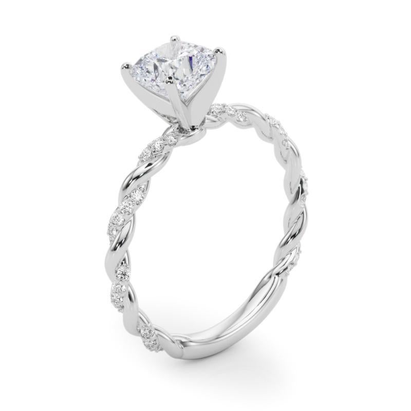 GIA 0,97ct Cuscino Micro Pave Fascia a treccia intrecciata  Anello con diamante in vendita 1