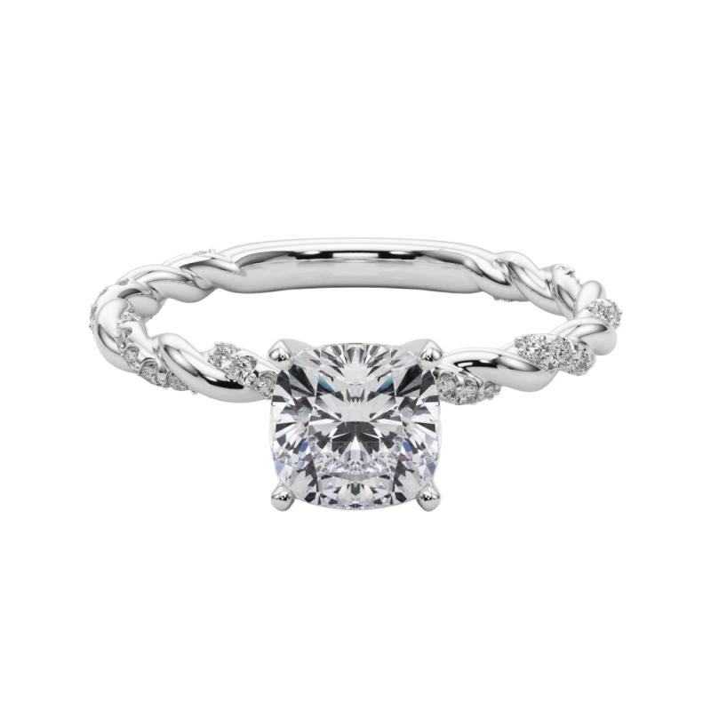 GIA 0,97ct Cuscino Micro Pave Fascia a treccia intrecciata  Anello con diamante