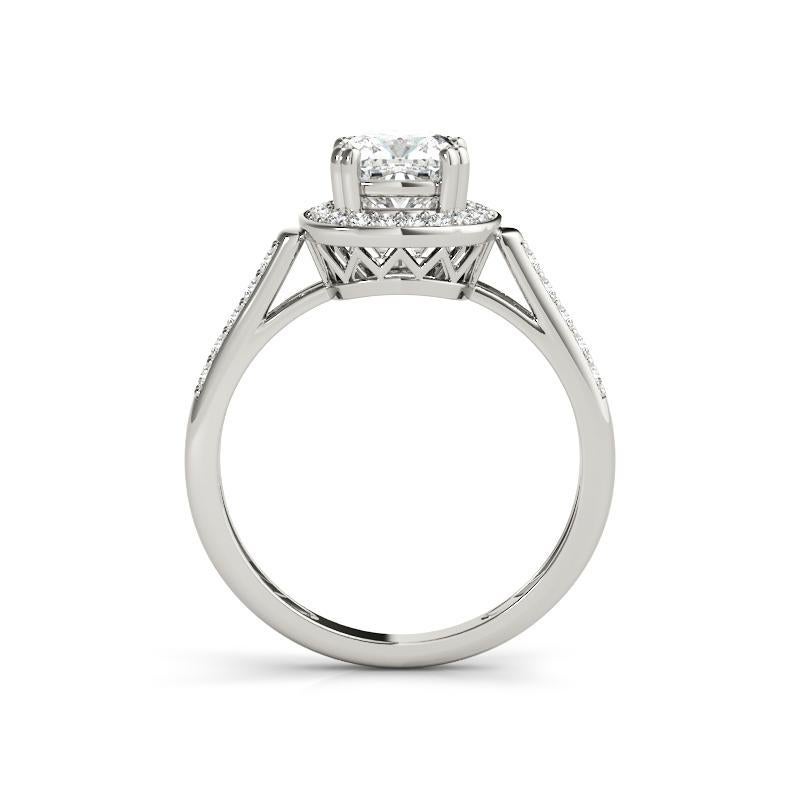 GIA 0,97ct Cushion Pave Halo Raised Basket Cathedral Anello con diamante in oro bianco In condizioni Nuovo in vendita a New York, NY