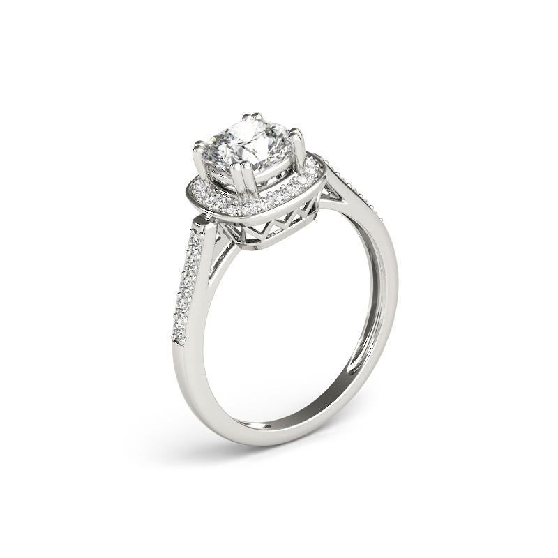 Donna GIA 0,97ct Cushion Pave Halo Raised Basket Cathedral Anello con diamante in oro bianco in vendita