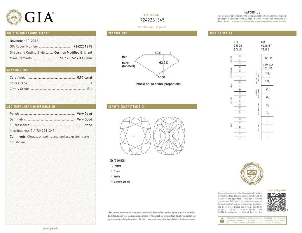 Contemporaneo GIA 0,97ct Cuscino Quadrato Halo Filigrana Fiore Pave Anello di Diamanti in vendita